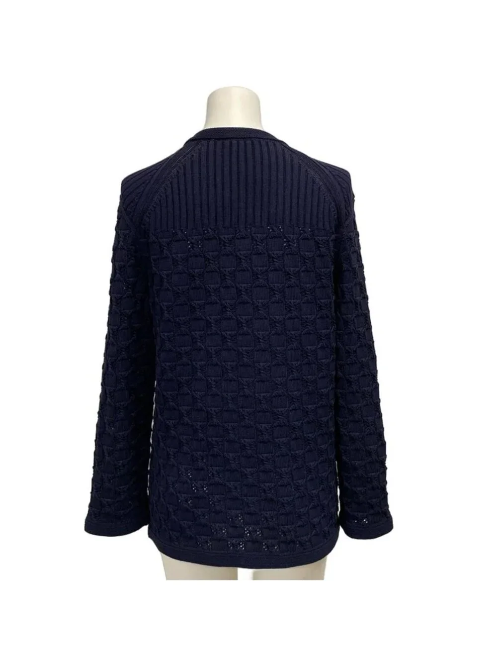 Chanel Cardigan M Navy Long Sleeve Cotton